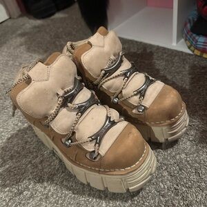 New Rocks Ankle Boot Beige Tan and Brown Platform Shoes